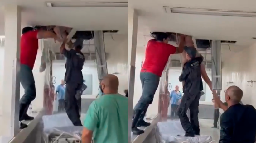 Homem nu tenta invadir teto de pronto-socorro em São Paul